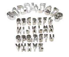 Voarge 35 Stück Ausstechformen für Keks Fondant, DIY Fondant Ausstechformen Alphabet Nummer mathematische Symbole Backzubehör mit Aufbewahrungsbox, Edelstahl