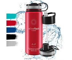Trinkflasche ACTIVE FLASK Isolierflasche + 3 Trinkverschlüsse | BPA frei - 1l / 0,5 Liter | Vakuum isolierte Edelstahl Thermosflasche | Wasserflasche für Büro, Sport, Schule, Kinder Fahrrad Outdoor