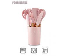 Langlebig praktisch hitzebeständig silikon küchengeschirr küchenwerkzeug kochgeschirr sets (Rosa, 11-teiliges Set)