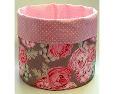 Korb aus Stoff - ROSEN AUF GRAU - und - POLKA DOTS ROSA - zum Wenden - waschbar - Brotkorb - Stoff-Korb/Brot-Körbchen/Stoffkörbchen/Körbchen - Geschenk Geburtstag Hochzeit