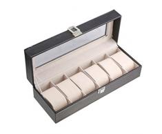Armbanduhr Aufbewahrungsbox, starall 6 Slots Leder Uhr Schmuck Display Aufbewahrungsbox Fall Armband Tablett Organizer mit Kissen Halterungen, weiß)