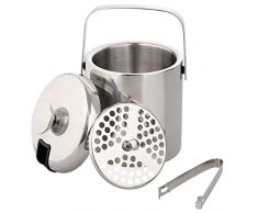 Baytter 1,3L doppelstöckiger Eiswürfelbehälter Edelstahl Eiseimer Eisbehälter mit Zange und Deckel