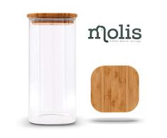 MOLIS Vorratsglas - Eckiges, stabiles Vorratsglas mit Bambusdeckel - 1 Kg Mehl - 1,5 Liter - große Vorratsdose - vielseitig einsetzbarer und aromadichter Vorratsbehälter