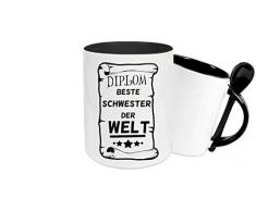 Shirtinstyle Keramiktasse mit Löffel, Diplom Beste Schwester der Welt