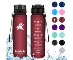 KollyKolla Trinkflasche - BPA-frei Auslaufsicher Sport Wasserflasche, 500ml Tritan Sportflasche Kohlensäure Geeignet Kunststoff mit Filter für Kinder, Schule, Baby, Fahrrad, Gym, Matte Dunkelrot
