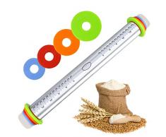 Fixget, Edelstahl 4 abnehmbare Ringe Metall Nudelholz für Backen Fondant Kuchen Teig Roller für Pie Crust, Cookie, Pastry Dough, Rolling Pin, 44CM