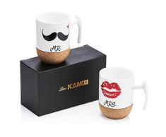 Love-KANKEI MR MRS Tassen Kaffeetassen Hochzeitsgeschenk Kaffeebecher Set, Korkboden Design Keramik 300ml, Hochzeit Valentinstag Pärchen Ehepaar Freunde