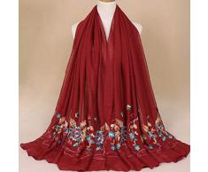 MMSWDT Damenschal Mode Exquisite Stickerei Ethnischer Stil Kopftuch Reise Meer Sonnencreme Strandtuch Warmer Schal Kragen-Wein Rot_180 * 90Cm