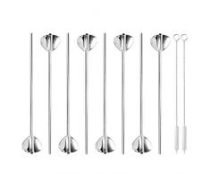 YOTINO 10er Edelstahl Trinkhalme löffel 2 in 1 Strohhalm & Löffel Strohhalme mit 2 Reinigungsbürsten Extra lang & Wiederverwendbar für Smoothie Alternative zu Plastik Strohhalmen (Silber)