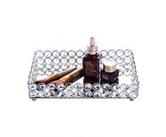 Feyarl Kosmetik-Tablett mit Kristallperlen, rechteckig, Zum Aufbewahren und organisieren von Schmuck und Make-up Silber