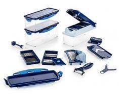 Genius Nicer Dicer Plus (18 Teile) in saphirblau - Obstschneider Zwiebelschneider Pommesschneider Tomatenschneider Gemüseschneider - Würfel, Stifte, Scheiben, Streifen