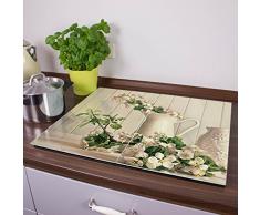 banjado Herdabdeckplatte aus Glas | Herdabdeckung zweiteilig je 30x52cm | Spritzschutz für Ceranfeld oder Induktionsherd | Schneidebrett perfekt für die Küche mit Motiv Stillleben Kirschblüten