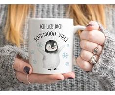 Bedruckte Tasse mit Pinguin und Spruch Ich lieb dich so viel