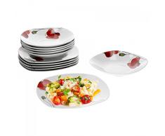Van Well 12tlg. Tafelservice Monika für 6 Personen | Speiseteller + Tiefe Suppenteller | Mohn-Blume | edles Porzellan | Tafel-Geschirrset | Gastro