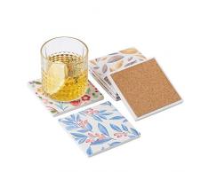 LOVECASA Tasse untersetzer, porzellan quadratischer Getränke Untersetzer mit Korkrücken, 6 teilig Dekorative Getränkeuntersetzer für Glas, Tassen, Vasen, Kerzen auf ihrem Esstisch, Durchmesser 10 cm