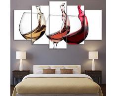 AHJJK Leinwandbild 5 TLG Weiß Hintergrund Weinglas Hochwertige Leinwand Druck auf Leinwand Bild Kunstdruck Nur Leinwand, kein Rahmen, Hause Moderne Dekoration XL(150x80cm)