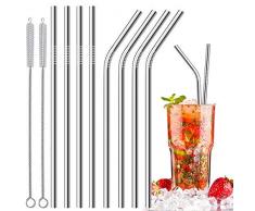 ELIRIVAWET Strohhalme, Edelstahl Trinkhalme, wiederverwendbar von 8 Metall Strohhalme mit 2 Reinigungsbürsten, umweltfreundlich, ungiftig, waschbar