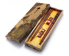UNIFONE Essstäbchen, wiederverwendbar, chinesischer Stil, Holzdrache und Phönix, Essstäbchen, mit Halter und Tragetasche, chinesisches Geschenk-Set (2 Paar)