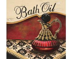 Feeling at home Kunstdruck-auf-Papier-cm_58_X_58-Gorham-Gregory-Stillleben-Bild-Poster-rot,-gelb,-Gold-schwarz-cremeweiß-tan-Badeöl-Dekanterflasche-Badezimmer