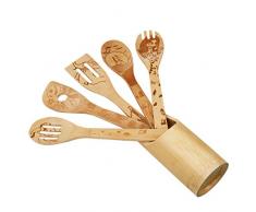 Holzlöffel, Bio-Bambus, Kochutensilien, antihaftbeschichtet, für Kochgeschirr, Küchenhelfer, Servierbesteck-Set, Löffel und Pfannenwender, 6 Stück