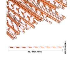 Tupa 200 Stück rosegold Papierhalme Einweg-Trinkhalme aus Papier biologisch abbaubar Folie rotgold gestreift und solide Papier-Strohhalme für Party Hochzeit Feier Dekorationen 4 Stil rose gold