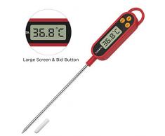 TURATA Einstichthermometer Digitales Grillthermometer Küchenthermometer Fleischthermometer, Lange Sonde aus 304 Edelstahl, Große LCD Anzeige für Braten Kochen Grillen/BBQ Backen Baby Ernährung