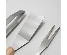 Grillgeräte SET 3 tlg Metall Holzgriff Grill Fleisch Zange Wender Gabel Besteck