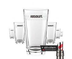 6 x Absolut Vodka Glas / Gläser Longdrink Design Cocktail Gastro Bar Deko + Flaschenausgiesser