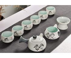 TKLLOVE Teeservice,9-TLG Geschenkset aus Keramik Schneeflockenglasur Qingyun Kungfu Tee-Chinesischer Stil Tang Dynasty Craft Klassisches Design-Schneeflockenglasur Lotus Rhyme