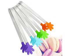 Aurorali Mini Essen Clip 4 Pcs, Multifunktionale Mini Essen Zange Premium Edelstahl + Silikon für BBQ, Süßes, Eiswürfel, Salat