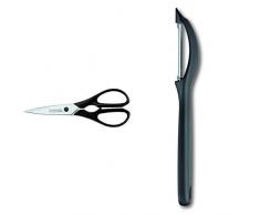 Victorinox Universal-Küchenschere Rostfrei schwarz 20 cm, 7.6363.3 & , 7.6075 Universalschäler für Obst Gemüse (Extra scharf, Zackenschliff, Zweischneidig, Ergonomischer Griff) schwarz