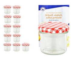 MamboCat 12er Set Sturzgläser 125 ml mit rot-kariertem Deckel to 66 inkl. Diamant Gelierzauber Rezeptheft Marmeladengläser Einmachgläser Einweckgläser