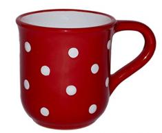 UNGARNIKAT Keramik Kakaobecher/Kaffeebecher/Becher Rot mit handbemalten Weißen Punkten
