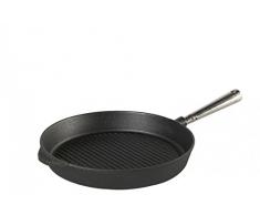Grillpfanne 28 cm. Edelstahlgriff. Auf allen Herdarten, Ofen, Grill & offenem Feuer einsetzbar