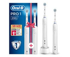 Oral-B PRO 1 290 Elektrische Zahnbürste mit 2. Handstück, für eine sanfte Reinigung bei empfindlichem Zahnfleisch, weiß