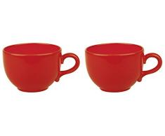 Faszination-Wohnen 2er Set Jumbotassen Rot Suppentassen große Jumbo Tassen 600ml