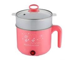 HRRH Elektrischer Kochtopf, 220V 450W 1.8L Multifunktions-Elektroherd aus Edelstahl mit Dampfgarer Nudeltöpfe Reiskocher Gedämpfte Eier Pfanne Suppentöpfe,Pink