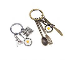 Amosfun 2Pcs Chef Schlüsselbund Spiegelei Gabel Löffel Geschirr Schlüsselringe Kochbuch Tasche Hängen Schlüsselbund Ornament Lustige Koch Geschenke
