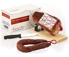 Serrano Schinken Gereift ohne Knochen + Schinkenhalter + Schinkenmesser 1 Kg (Spanischer Schinken) + Chorizo Paprikawurst 200 gr