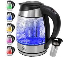 KESSER® Wasserkocher 1,8L Edelstahl mit LED Beleuchtung-Farbe je nach Temperaturwahl 60, 70, 80, 90, 100 °C | Glaswasserkocher ink. Teesieb-Einsatz und Kalk-Filter | Warmhaltefunktion