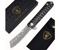 AUBEY Tanto Messer Damast Klappmesser Outdoor Taschenmesser Scharf Angelmesser EDC Damastmesser Survival Jagdmesser Damaststahl Knife