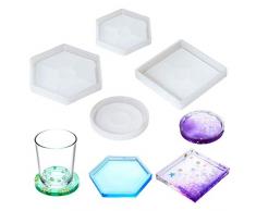 JOJOR Gießform Untersetzer, 4 Stück Untersetzer Silikonform, UV Resin Mold Form Silikon Gießharz für DIY Basteln Tischdekoration Quadrat Rund Sechsecken