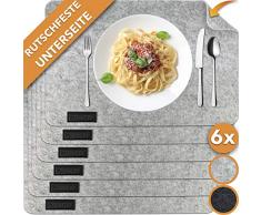 MAHEWA® 6er Set Premium Tischset Platzset aus Filz rutschfest Ab-waschbar und Waschmaschinenfest Eckige Platzdeckchen Teller-Untersetzer Filzset Tisch-Matten Platz-Matten (Hellgrau, 6er Set)