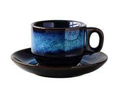 IGRNG Professionelle Cappuccino-Tasse und Untertasse aus Porzellan für Kaffeespezialitäten wie Cappuccino und Latte, halbmatte, perlblaue Latte-Tasse, 8 oz