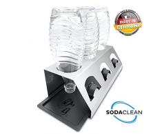 SodaClean® Premium Abtropfhalter aus Edelstahl mit Abtropfwanne - für SodaStream und Emil Flaschen | spülmaschinenfest Abtropfständer Abtropfgestell inkl. Deckelhalterung | Crystal Easy Power (3er)