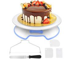 AIMTOP Tortenplatte Drehbar Tortenständer Kuchen Drehteller Cake Decorating Turntable mit 1 Stück Winkelpalette Set, 3 Stück Icing Smoother, für Backen Gebäck, Zuckerguss, Mustern 30x8 cm Weiß