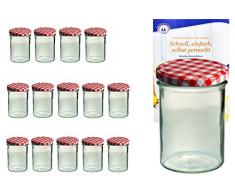 MamboCat 15er Set Sturzglas 435 ml to 82 Deckel rot kariert Incl. Diamant Gelierzauber Rezeptheft