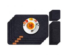 Culina Platzset aus Filz inkl. Glasuntersetzer und Besteckhalter | Tischset abwischbar | 44x32 cm Filzuntersetzer Anthrazit | Tischuntersetzer 4 Stück | Premium Platzdeckchen