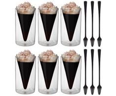 6x 200ml doppelwandige Spitzgläser + 6 Stück Spitzlöffel / 6er-Set doppelwandige Thermogläser im Spitzglasdesign mit Schwebe-Effekt + 6 Stück Pressochino passende Spitz-Löffel, ideal für Tee, Kaffee, Cappuchino, Saft, Eis, Spikey von Feelino