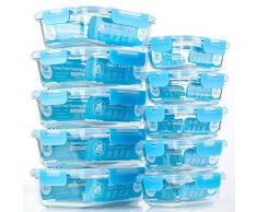 Crest 10er-Set Glas-Frischhaltedosen, luftdicht, BPA-Frei, Geeignet für Mikrowelle, Gefrierschrank und Spülmaschine